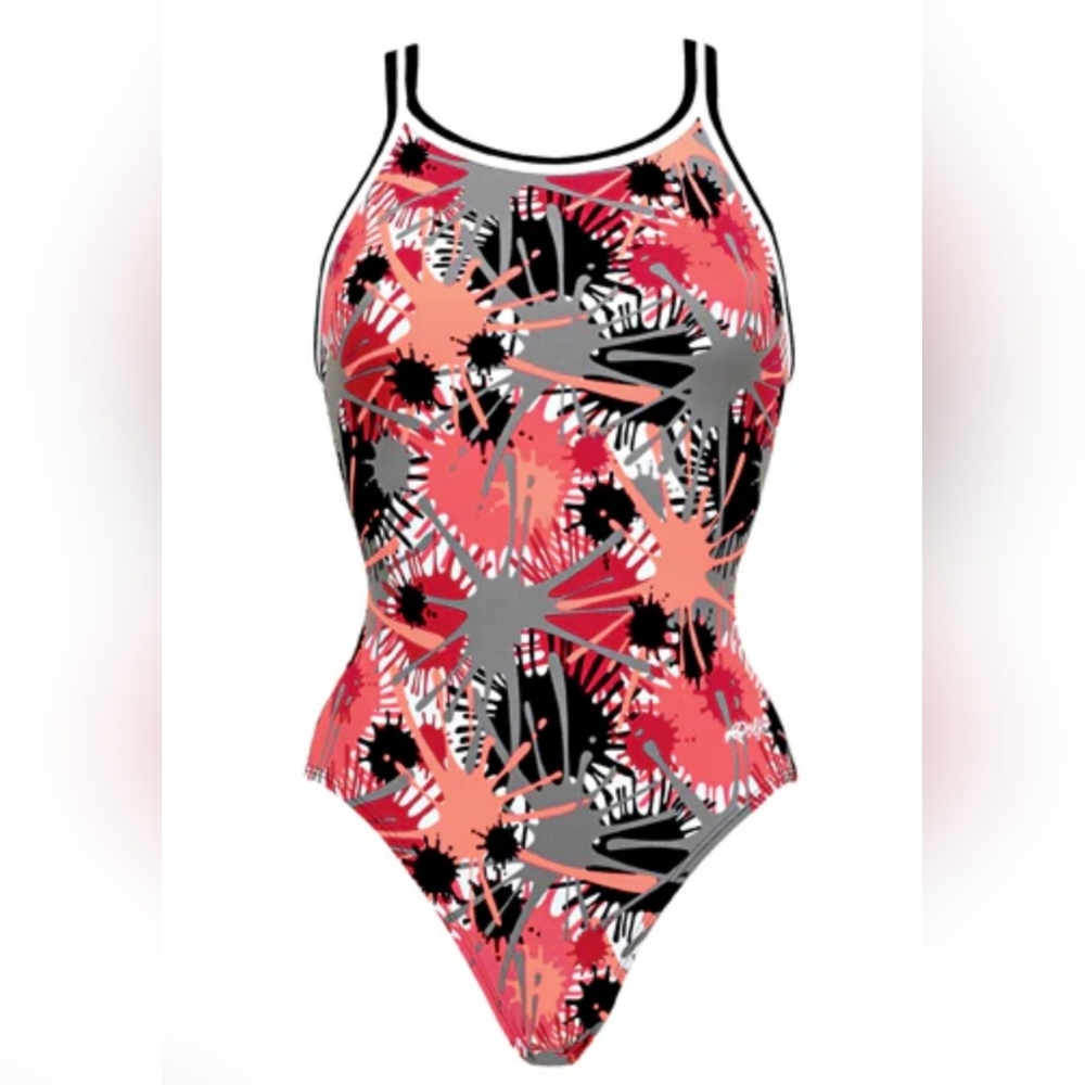 Dolphin One Piece Training/ Competition Swimsuit Colorful Splatter Size: 34